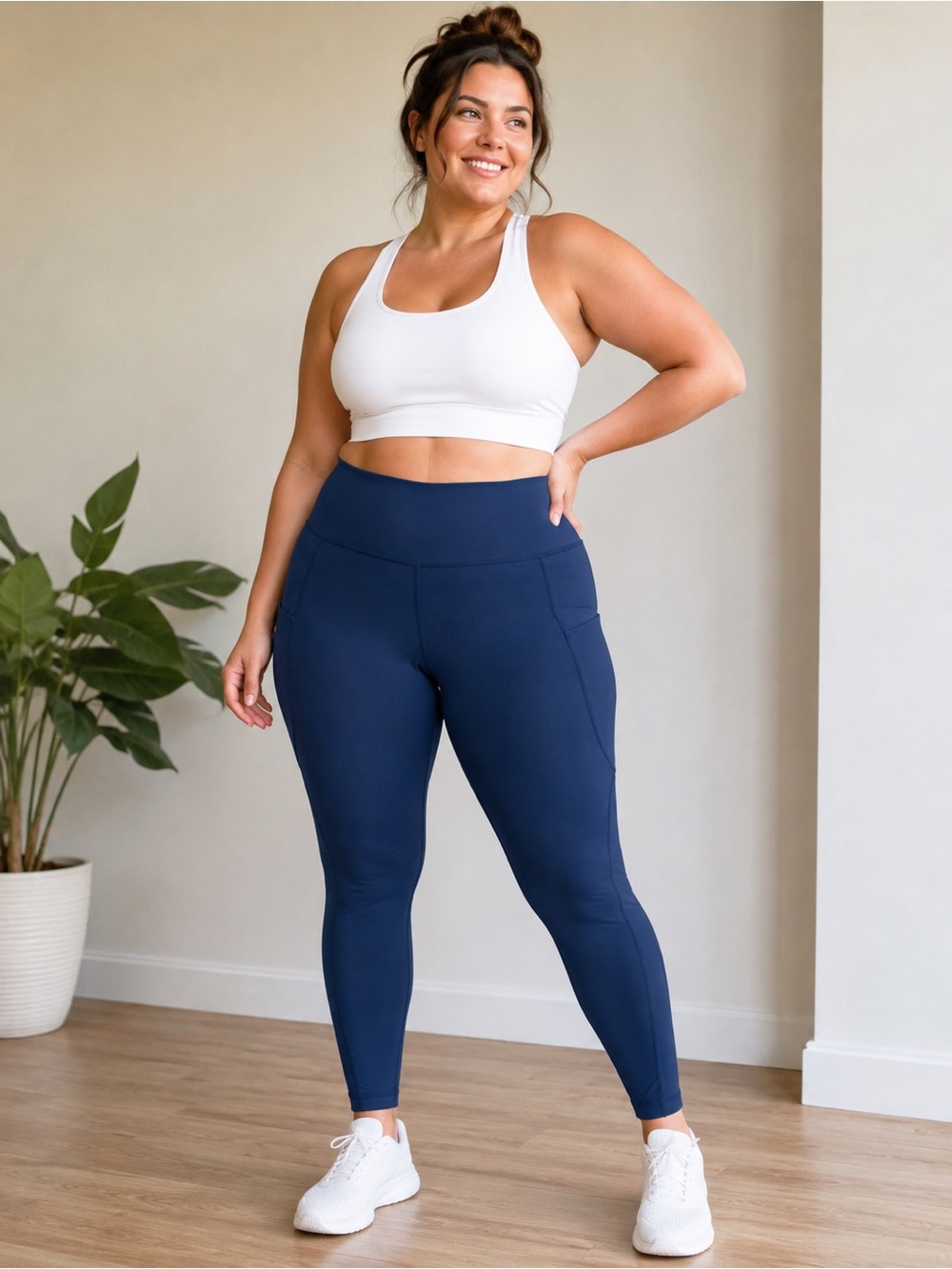 High-Rise Navy Leggings with Side Pockets